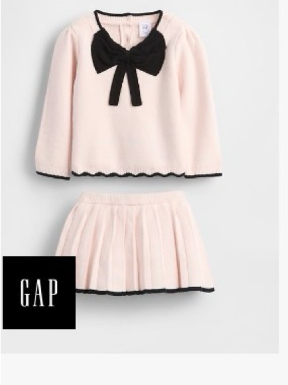 GAP Pink Knit Sweater and Pleated Skort Set with Black Bow